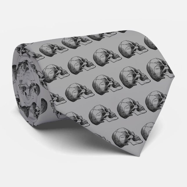 Vintage Skull Profile Illustration Tie (Rolled)
