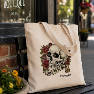 Vintage Skull Roses Gothic Canvas Tote Bag