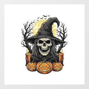 Vintage Skull Witch Halloween Pumpkin Vector Desig