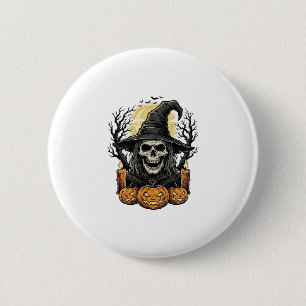 Vintage Skull Witch Halloween Pumpkin Vector Desig 6 Cm Round Badge