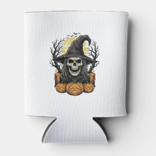 Vintage Skull Witch Halloween Pumpkin Vector Desig Can Cooler