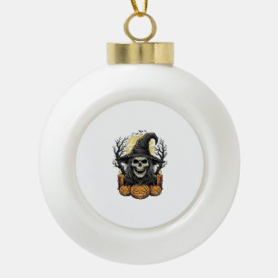 Vintage Skull Witch Halloween Pumpkin Vector Desig Ceramic Ball Christmas Ornament
