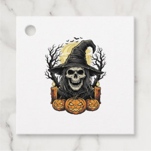 Vintage Skull Witch Halloween Pumpkin Vector Desig Favour Tags