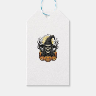 Vintage Skull Witch Halloween Pumpkin Vector Desig Gift Tags