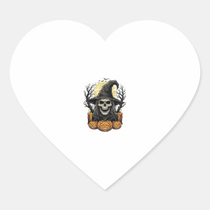 Vintage Skull Witch Halloween Pumpkin Vector Desig Heart Sticker