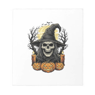 Vintage Skull Witch Halloween Pumpkin Vector Desig Notepad
