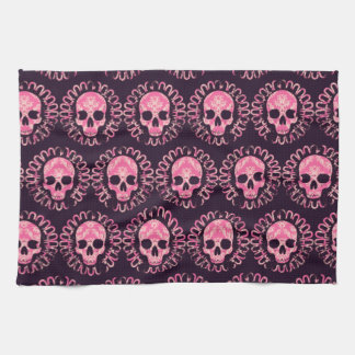 Vintage Skulls Pink and Purple Tea Towel