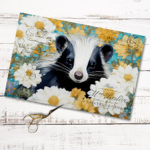 Vintage Skunk Rustic Floral Decoupage  Tissue Paper