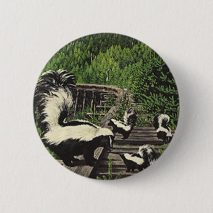Vintage Skunks, Wild Animals and Forest Creatures 6 Cm Round Badge