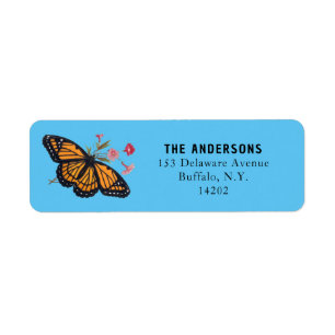 Vintage Sky Blue Monarch Butterfly Autumn Address Return Address Label