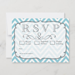 Vintage Sky Blue White Chevron Wedding RSVP Cards