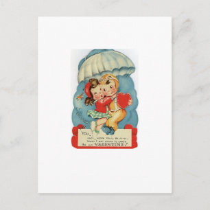 Vintage Sky Diving Valentine's Day Holiday Postcard