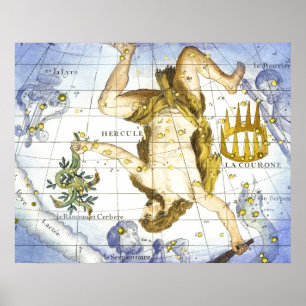 Vintage Sky Map Constellation of Hercules  Poster