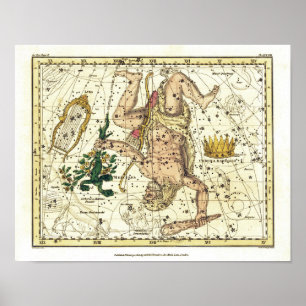 Vintage Sky Map Constellation of Hercules  Poster