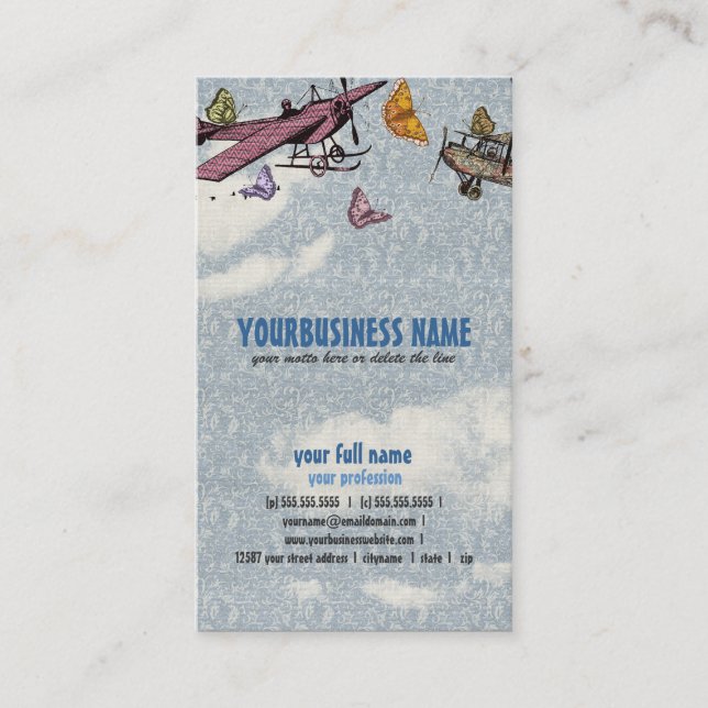 Vintage Sky - Planes and Butterflies Business Card (Front)