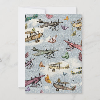 Vintage Sky Planes&Butterflies Birthday Invitation