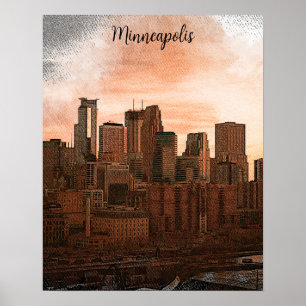 Vintage Skyline Minneapolis Minnesota  Poster