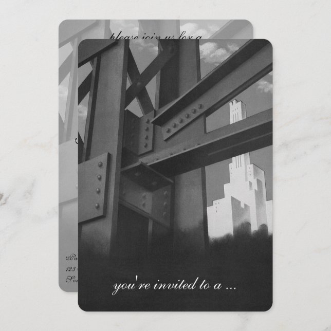 Vintage Skyscraper Building, Retirement Party Invitation (Front/Back)