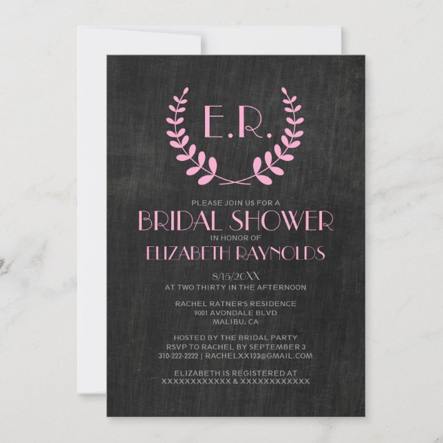 Vintage Slate Bridal Shower Invitations (Front)