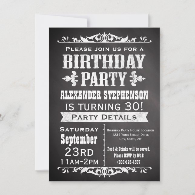 Vintage Slate Chalkboard Birthday Party Invitation (Front)
