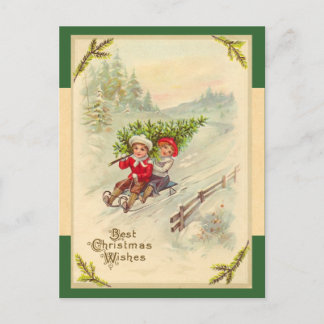 Vintage Sledding Children Christmas Postcard