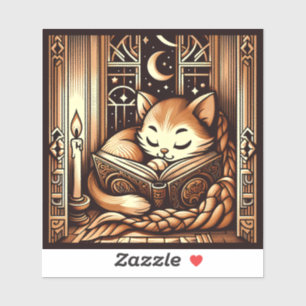 Vintage Sleeping Art Deco Style Cat With A Book