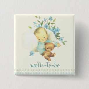 Vintage Sleeping Baby Shower Auntie to Be Custom 15 Cm Square Badge