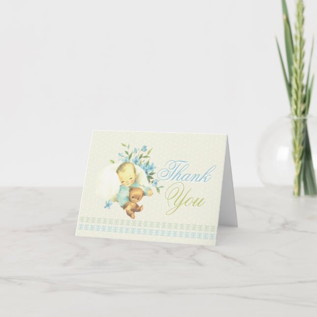 Vintage Sleeping Baby Shower Custom Thank You Card (Front)