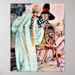 Vintage Sleeping Beauty Briar Rose Illustration Poster