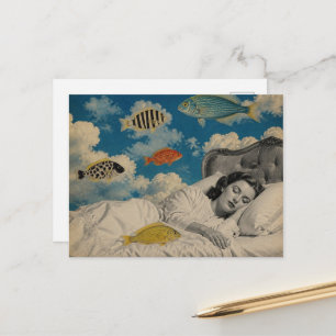 Vintage Sleeping in the Ocean of Clouds and Fish Postcard