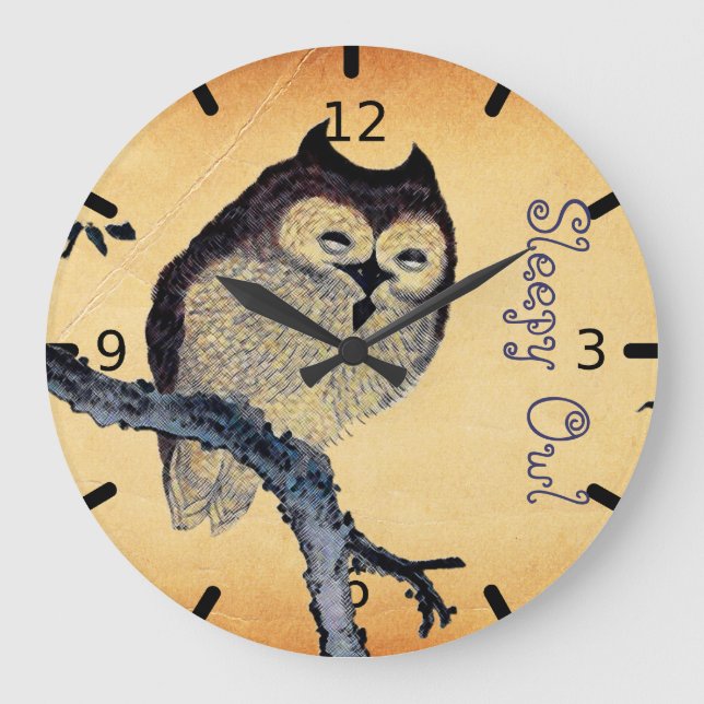 Vintage Sleepy Owl Large Clock (Front)