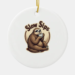 Vintage Sleepy Sloth Coffee Lover Cute Retro Shirt Ceramic Ornament