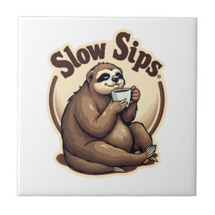 Vintage Sleepy Sloth Coffee Lover Cute Retro Shirt Ceramic Tile