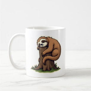 Vintage Sleepy Sloth Forest Log Cute Animal Art 2 Coffee Mug