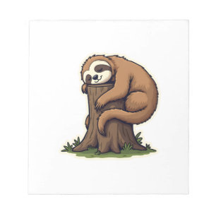 Vintage Sleepy Sloth Forest Log Cute Animal Art 2 Notepad