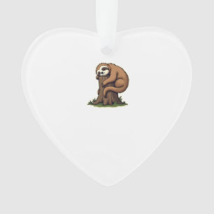 Vintage Sleepy Sloth Forest Log Cute Animal Art 2 Ornament