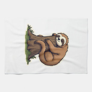 Vintage Sleepy Sloth Forest Log Cute Animal Art 2 Tea Towel