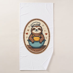 Vintage Sloth Baker Cute Retro Baking Art 2 Bath Towel