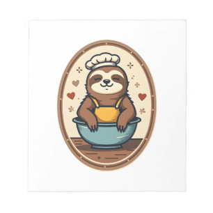Vintage Sloth Baker Cute Retro Baking Art 2 Notepad