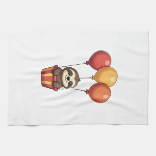 Vintage Sloth Balloons Retro Cute Animal Design 2 Tea Towel