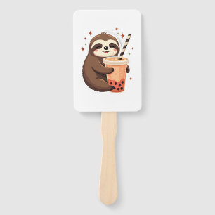 Vintage Sloth Boba Cute Retro Tea Lover 2 Hand Fan