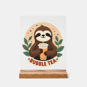 Vintage Sloth Bubble Tea Cute Retro Animal Art 2 Acrylic Sign