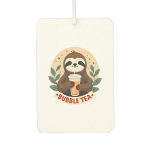 Vintage Sloth Bubble Tea Cute Retro Animal Art 2 Car Air Freshener