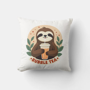 Vintage Sloth Bubble Tea Cute Retro Animal Art 2 Cushion