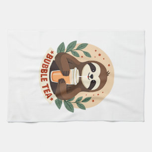 Vintage Sloth Bubble Tea Cute Retro Animal Art 2 Towel
