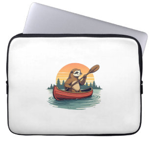 Vintage Sloth Canoe Sunset Retro Wildlife Art 2 Laptop Sleeve