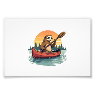 Vintage Sloth Canoe Sunset Retro Wildlife Art 2 Photo Print