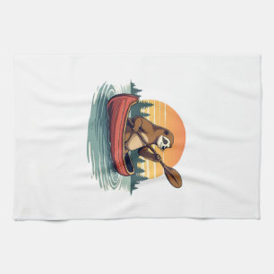 Vintage Sloth Canoe Sunset Retro Wildlife Art 2 Tea Towel