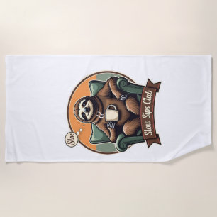 Vintage Sloth Coffee Shirt Calm Morning Humour 2 Beach Towel
