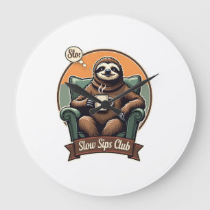 Vintage Sloth Coffee Shirt Calm Morning Humour 2 Large Clock
